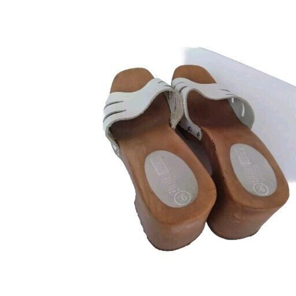 Vintage Style White Leather Wooden Clogs Cutout Design Block Heel Summer Sandals
